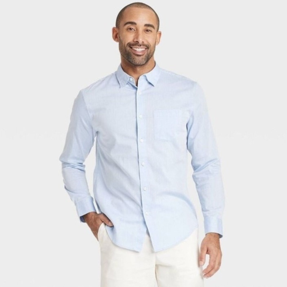 Goodfellow & Co Mens Shirt XL Every Wear Poplin Button Down Comfort Stretch Blue